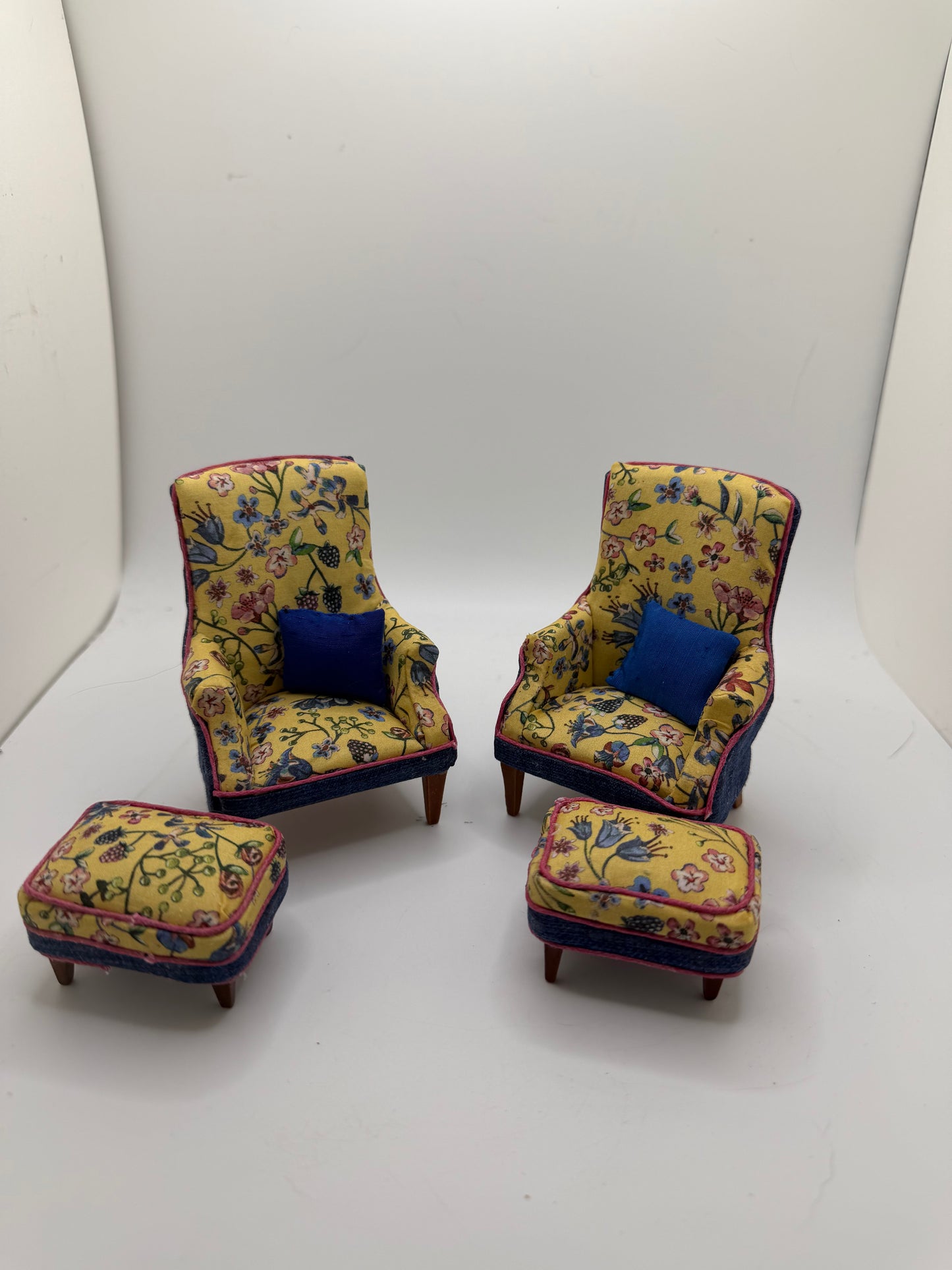 1/12th Yellow Floral Armchair / footstool x 1