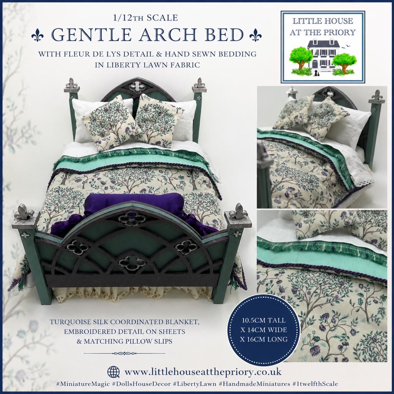 1/12th - 1:12 - 1 inch scale Arched Double bed - Penelope