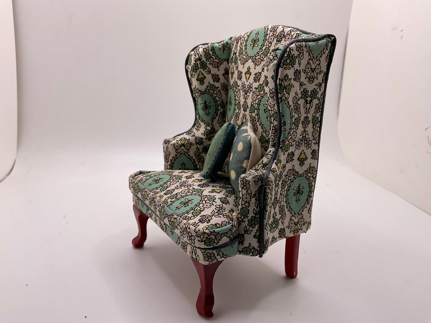 1/12th Wing Back Armchair - Green Liberty Fabric