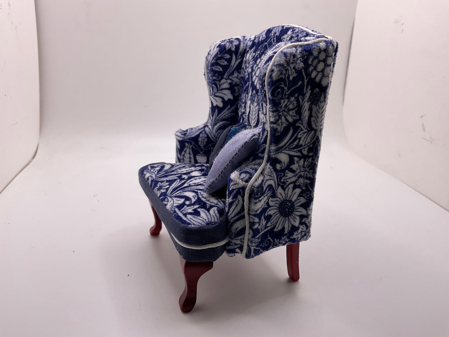 1/12th Wing Back Armchair - Blue Velvet Liberty Fabric