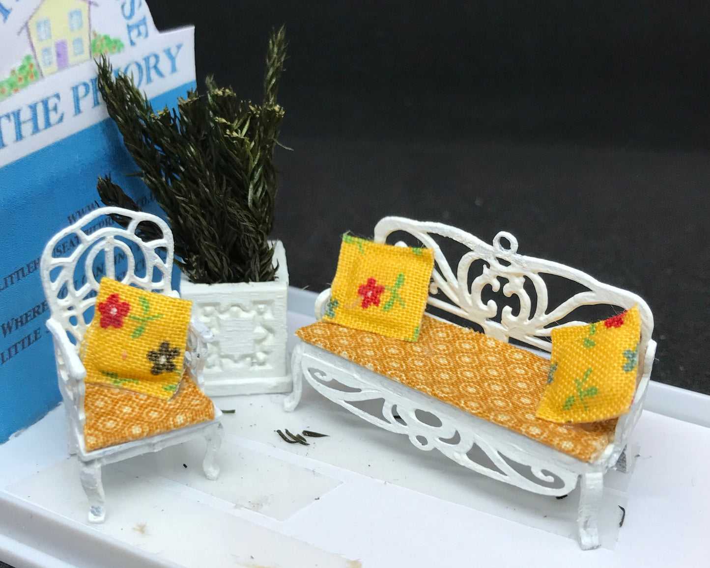Dolls House Miniatures - Hand Made garden Chair Set (1/48th, 1/4inch, quarter scale) -