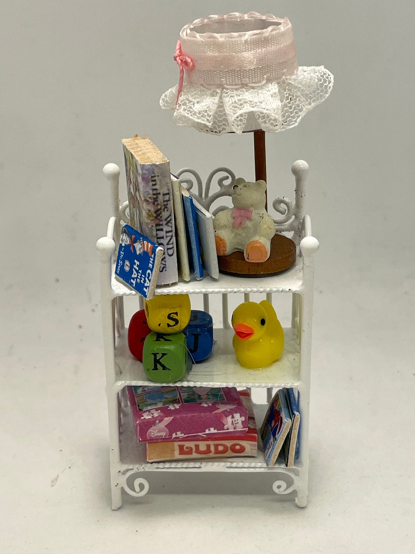 Dolls House Miniatures - White wire Girls shelf unit