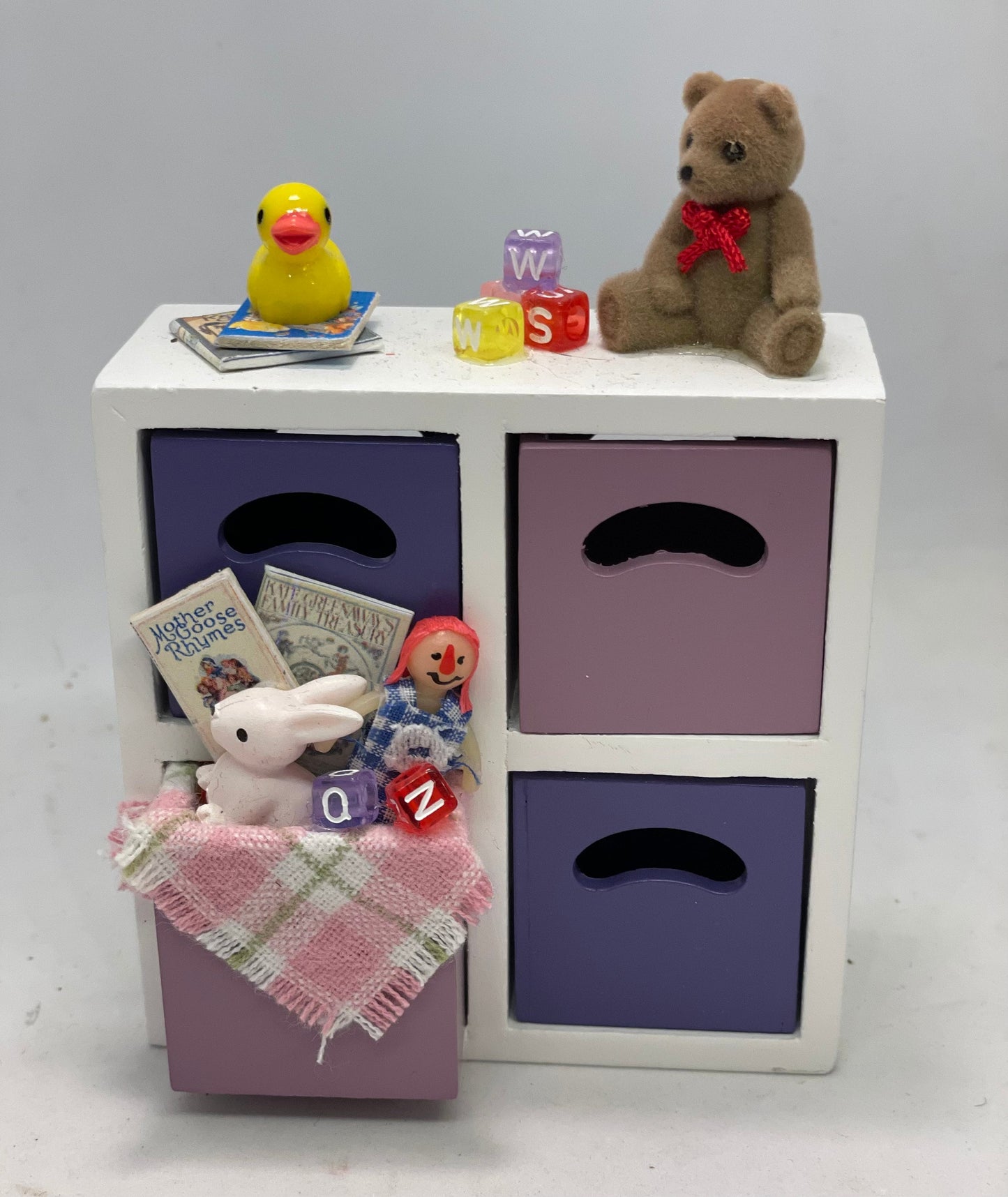 Dolls House Miniatures - Girls Double cube toy shelf
