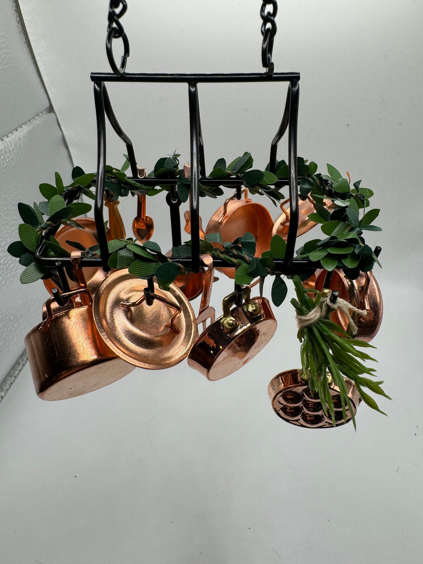 Dolls House Miniatures - kitchen pot hangers with copper saucepan - various options