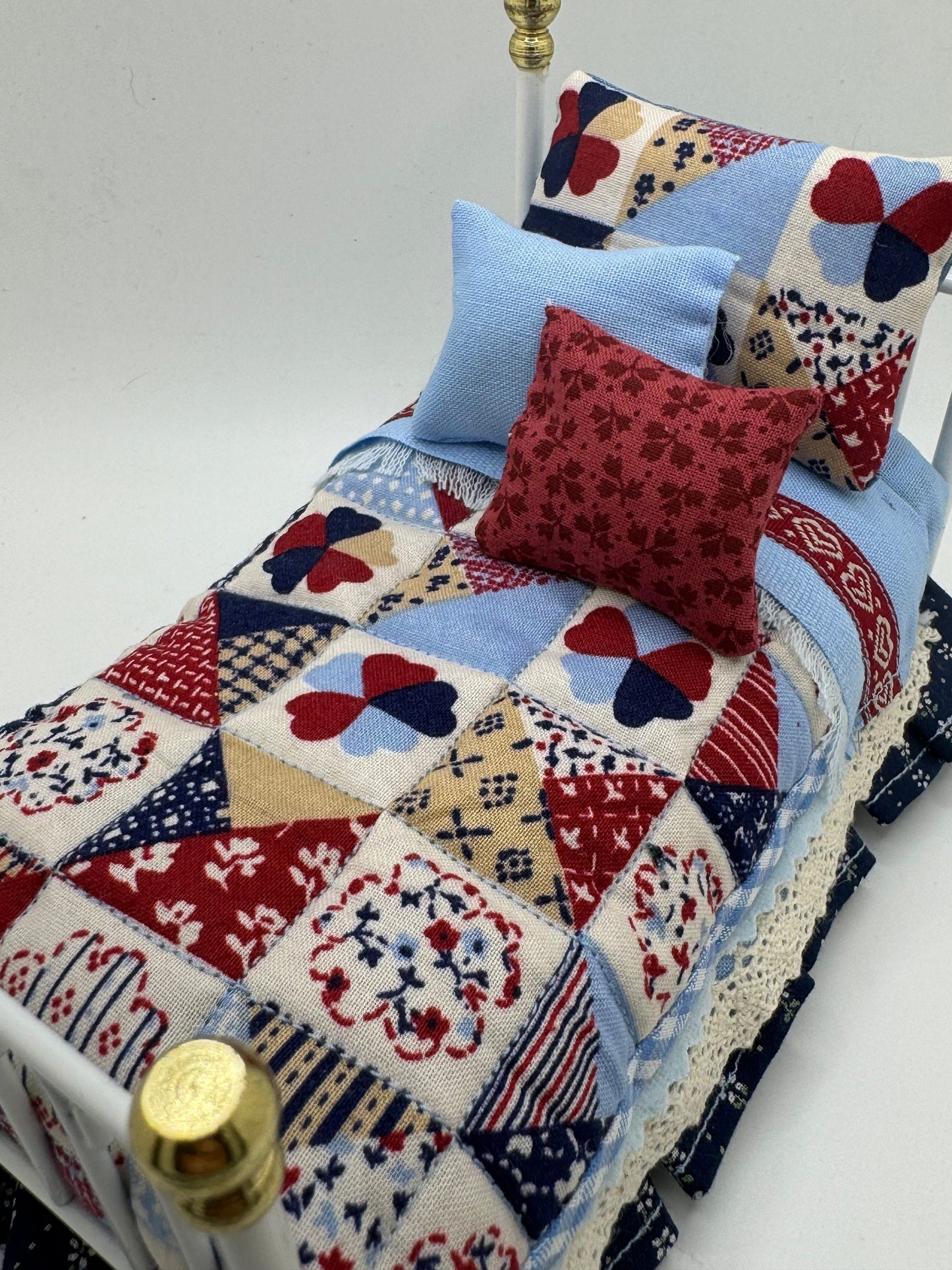 Dolls House Luxury Dressed 1/12th - 1:12 - 1 inch scale Hand Dressed Bed - Scarlet