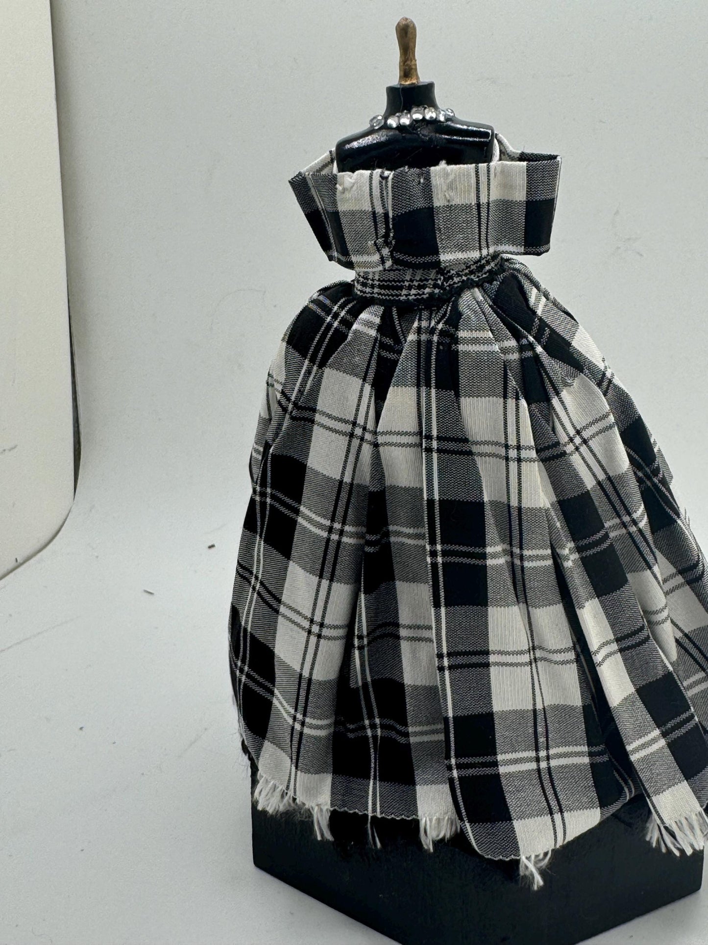 Dolls House Miniatures - 1/12th silk tartan ball gown