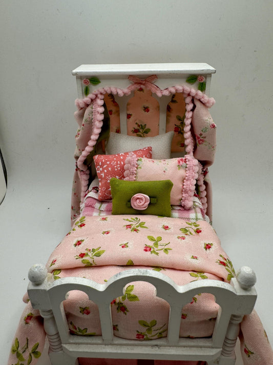 Dolls House Luxury Dressed 1/12th - 1:12 - 1 inch scale Hand Dressed child’s half tester bed - Amelia