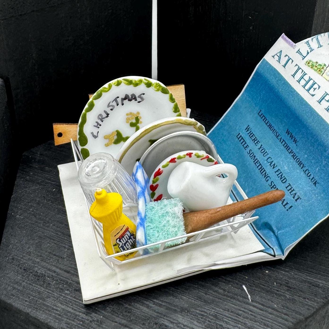 Dolls House Miniatures - 1/12th Christmas Draining Rack with Washing up