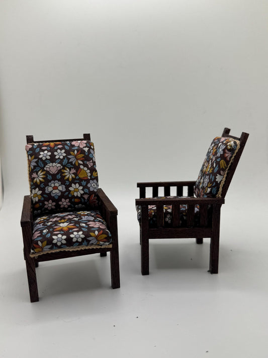Dolls House Miniatures - 1/12 Arts and Crafts Chairs - Liberty fabric x1 chair