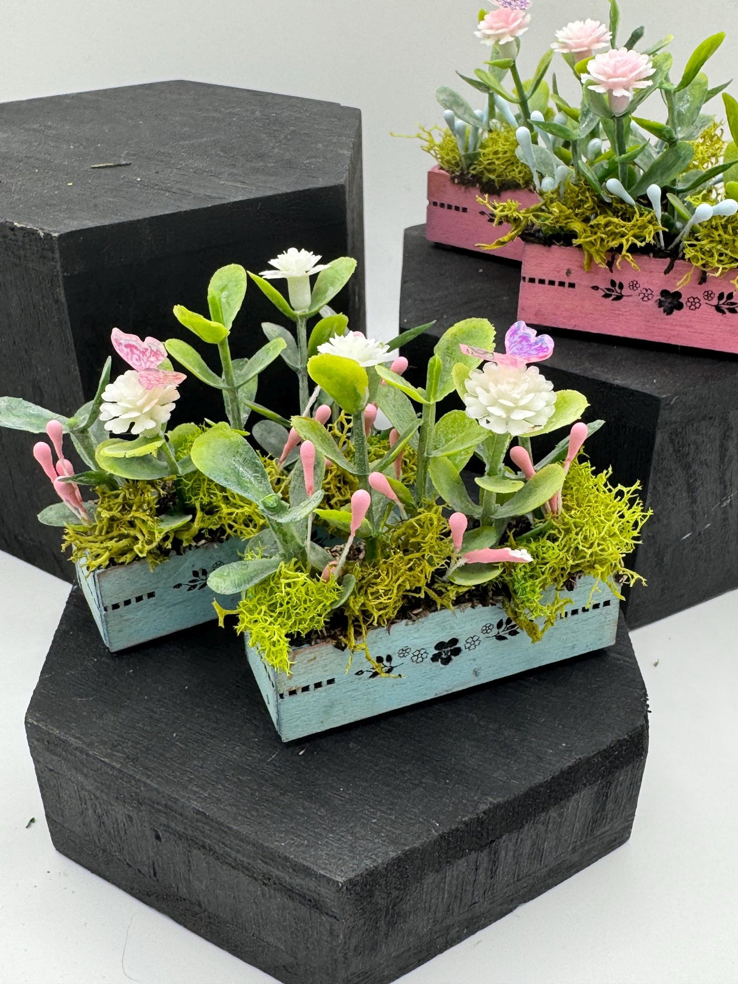 Dolls House Miniatures - 1/12th Trough / Window box with Butterfly (various options)