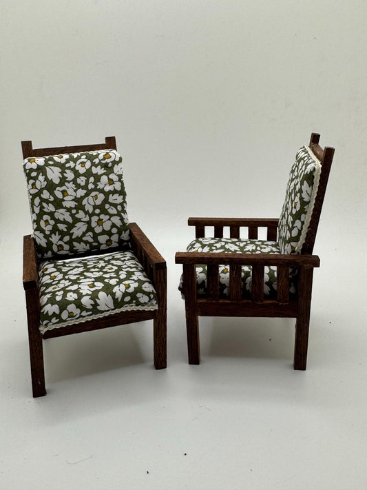 Dolls House Miniatures - 1/12 Arts and Crafts Chairs - Liberty fabric x1 chair