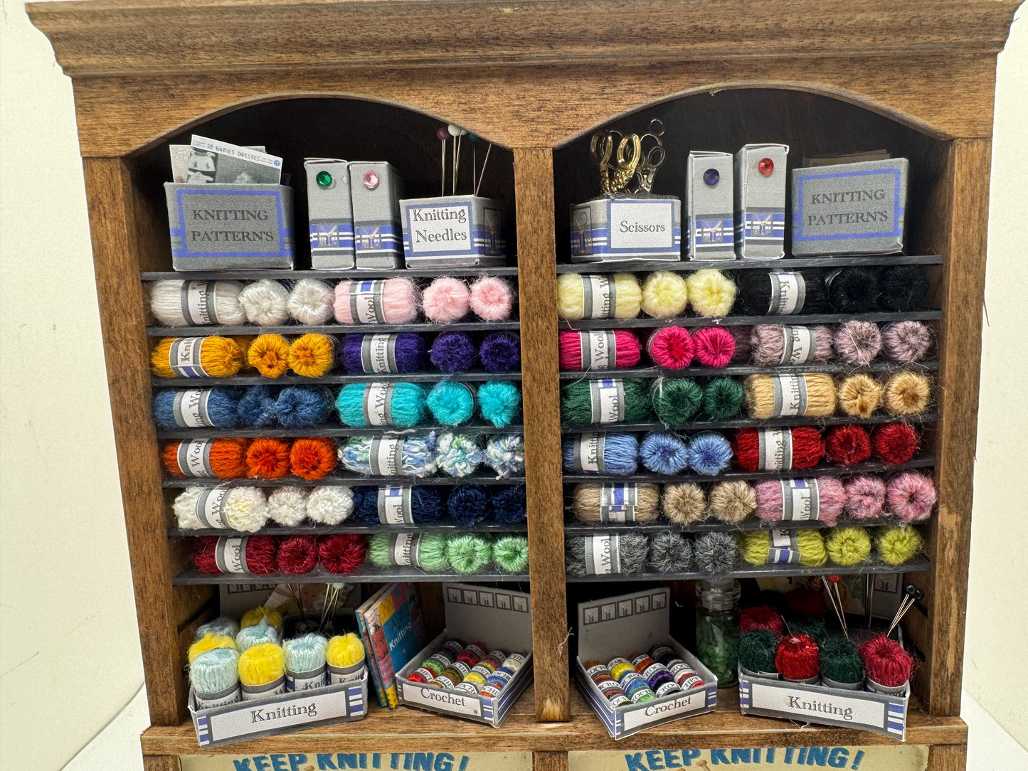 Dolls House Miniatures - 1/12th - Knitting Wools Crochet Shelf