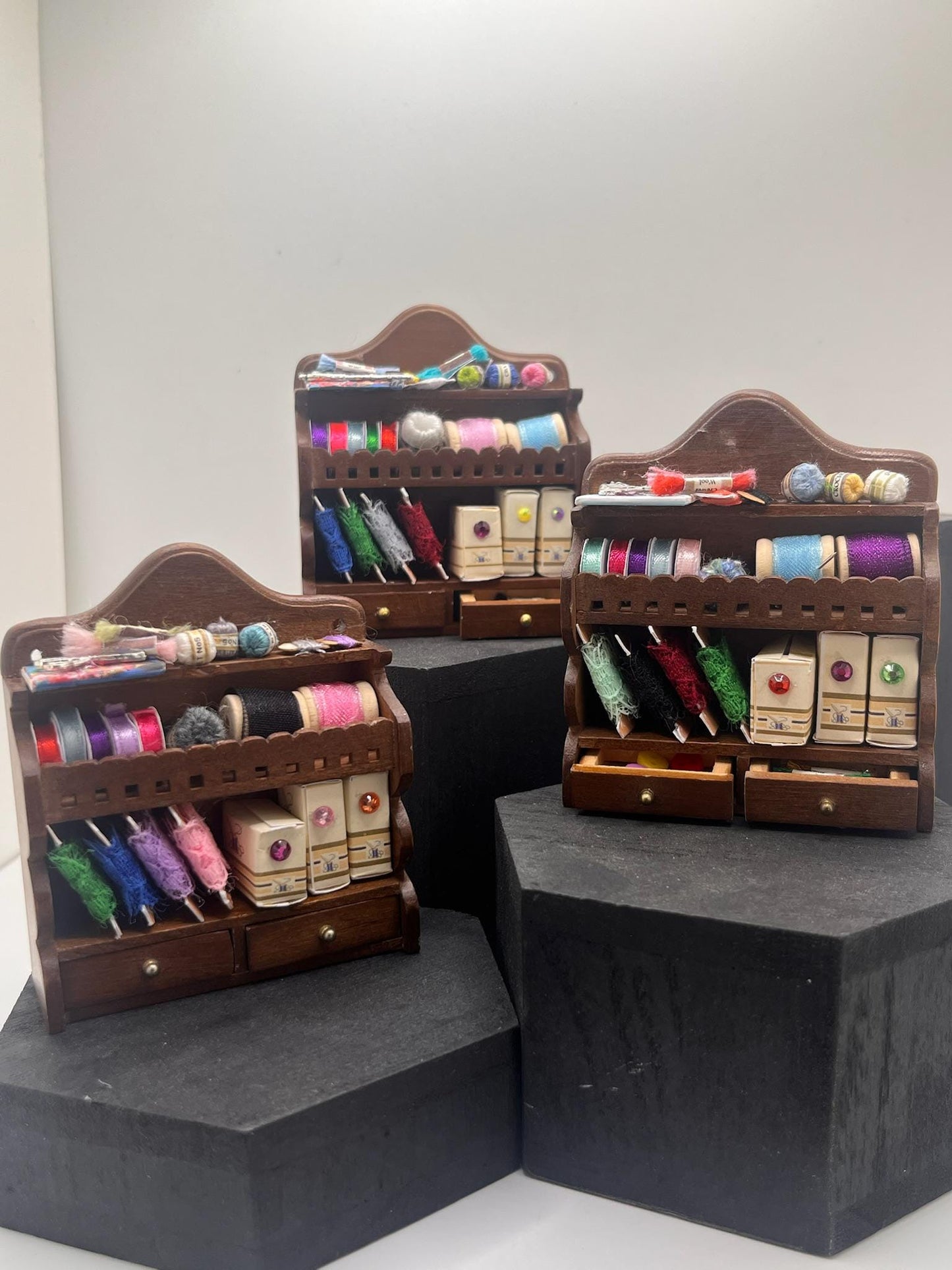 Dolls House Miniatures - 1/12th Haberdashery / Sewing Shelf - Oak