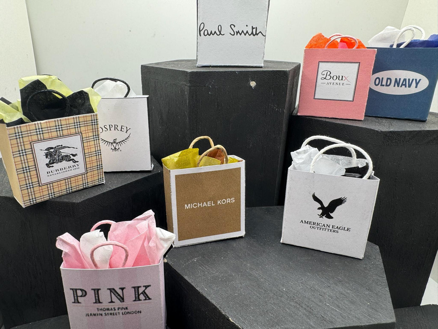 Dolls House Miniatures- 1/12th Shopping Bags x8 - SET 3 - Fashion