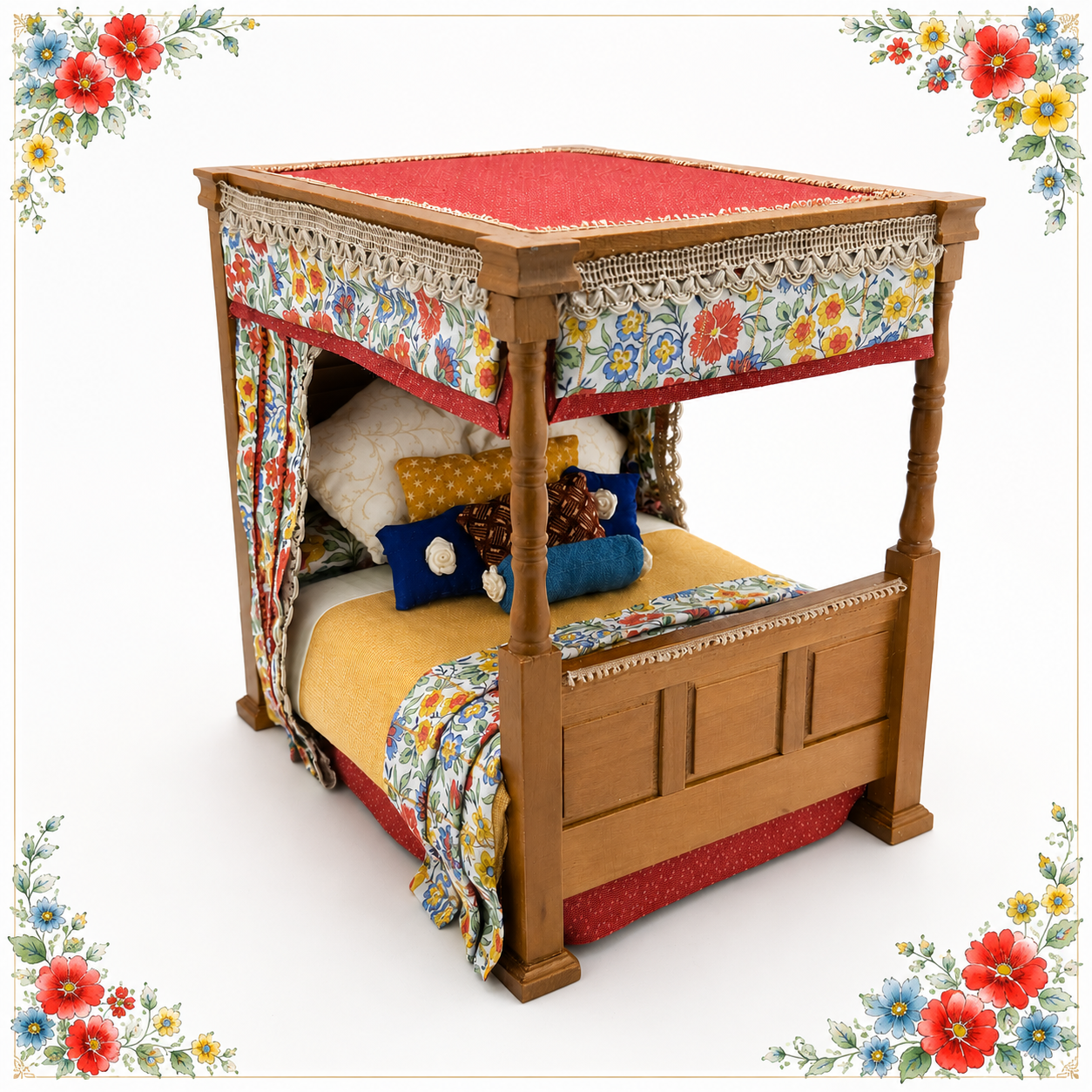 1/12th - 1:12 - 1 inch scale Four Poster bed with Liberty fabrics