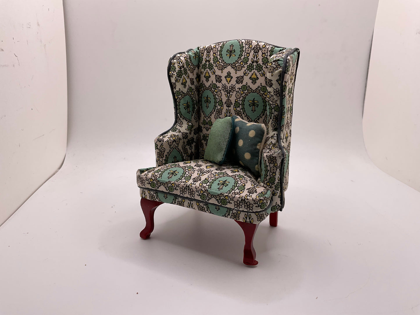 1/12th Wing Back Armchair - Green Liberty Fabric