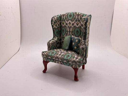 1/12th Wing Back Armchair - Green Liberty Fabric
