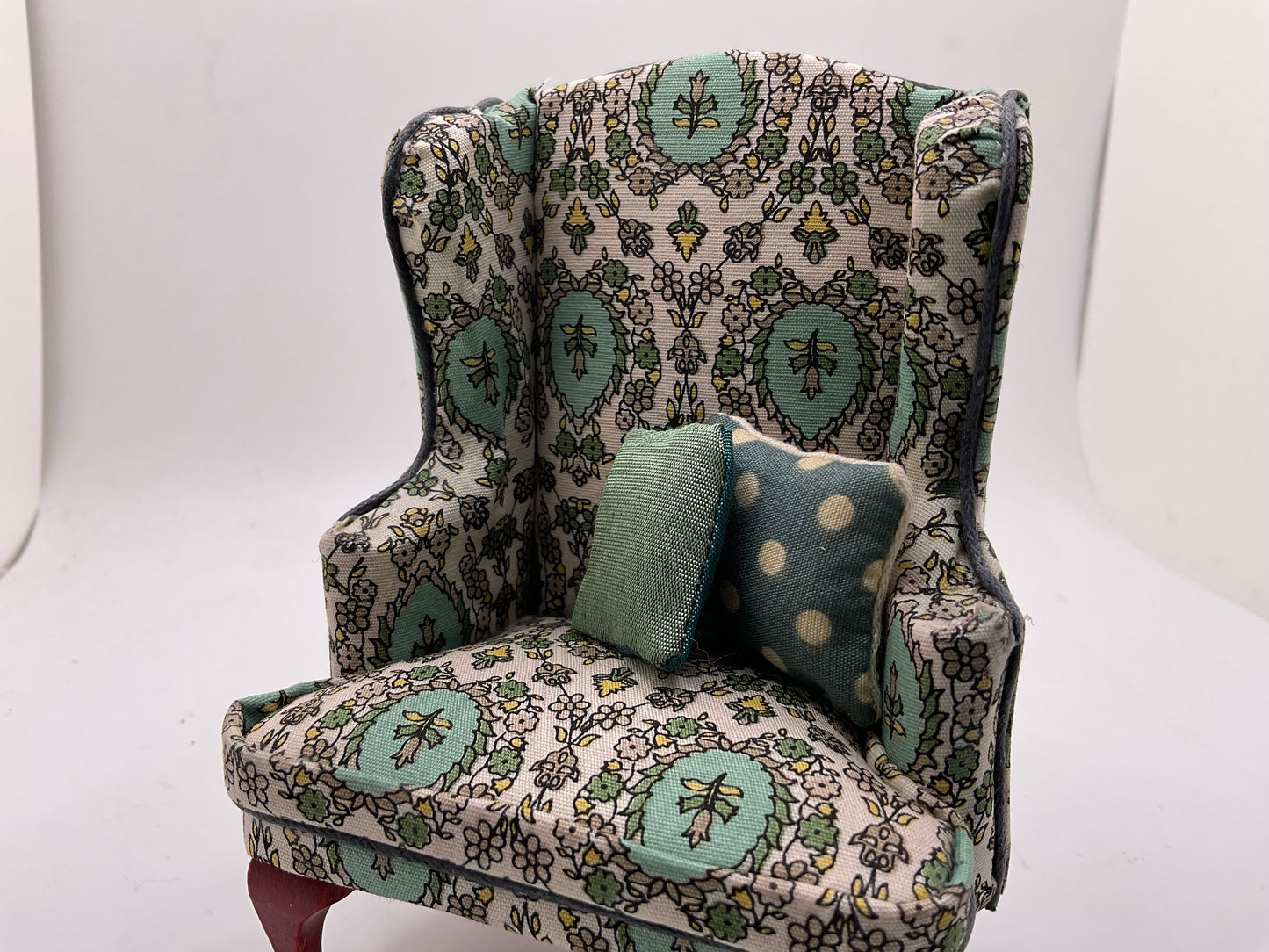 1/12th Wing Back Armchair - Green Liberty Fabric