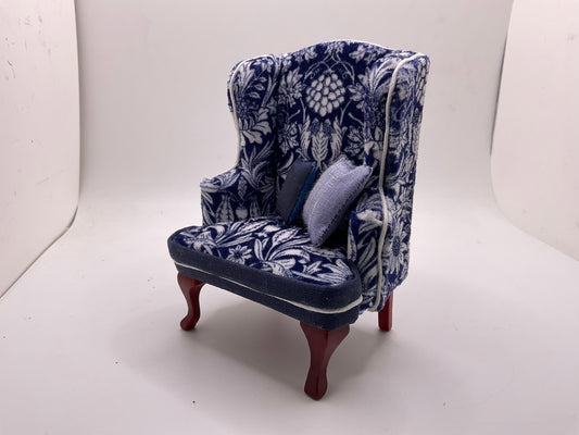 1/12th Wing Back Armchair - Blue Velvet Liberty Fabric