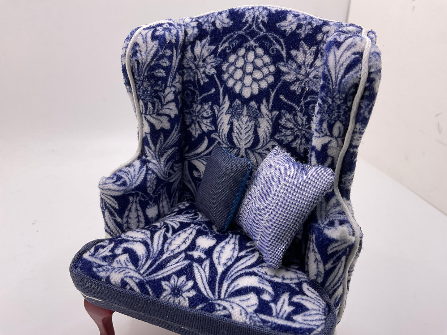 1/12th Wing Back Armchair - Blue Velvet Liberty Fabric