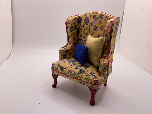 1/12th Wing Back Armchair - Yellow Liberty Fabric