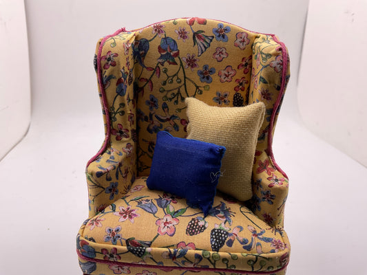 1/12th Wing Back Armchair - Yellow Liberty Fabric