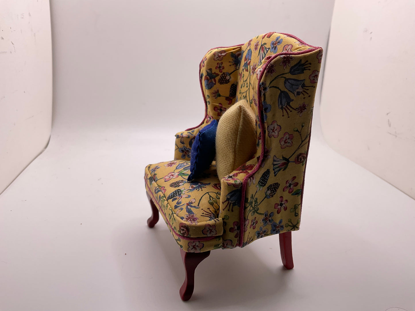 1/12th Wing Back Armchair - Yellow Liberty Fabric