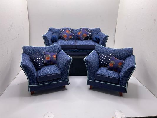 1/12th Blue William Morris Sofa & Armchairs x1 (2 Options)