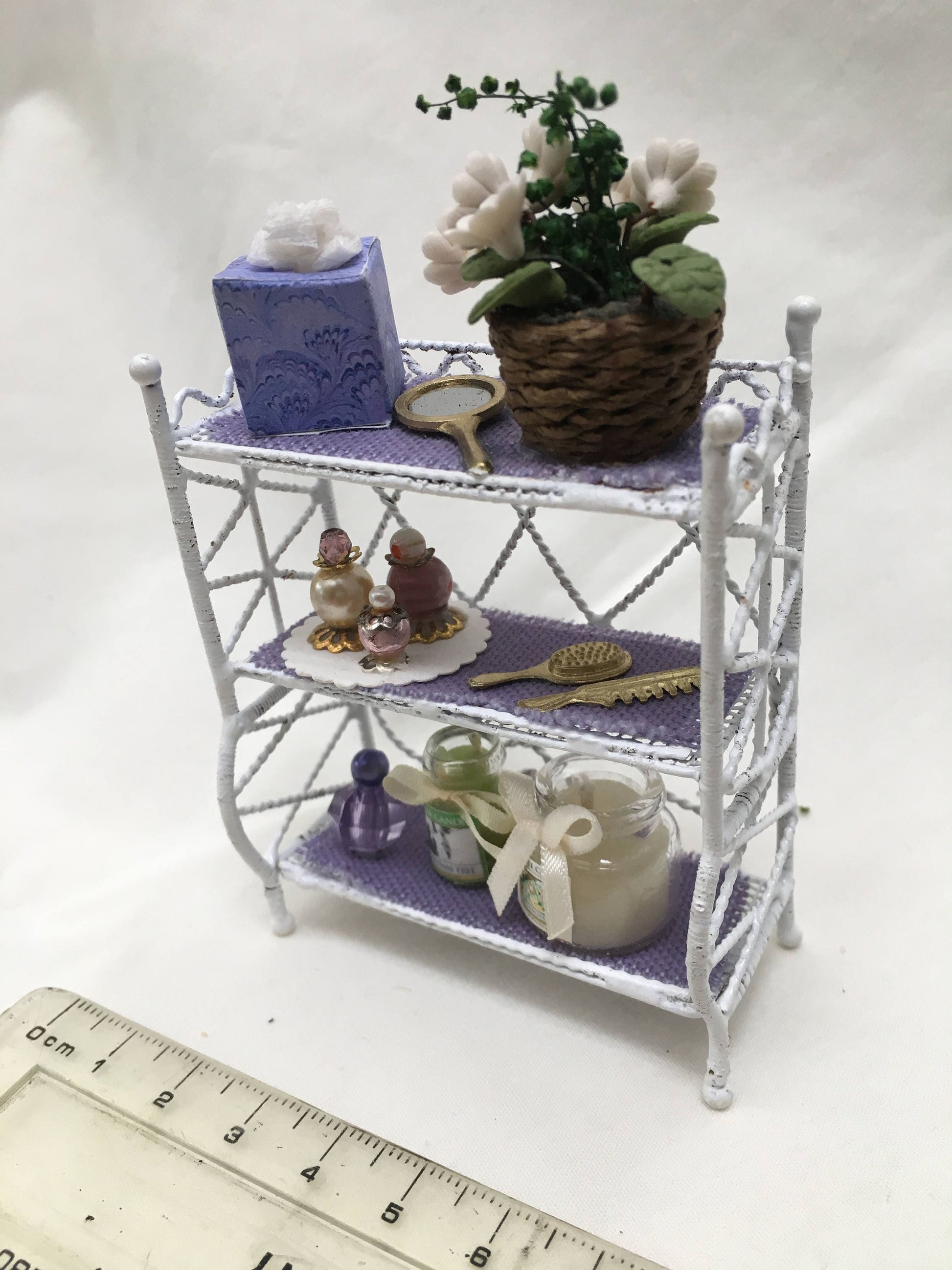 Dolls House Miniatures - Purple White Wire Shelf