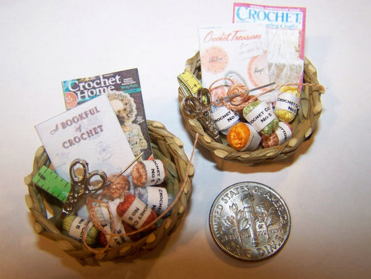 DOLLS HOUSE MINIATURES - 1 x Crochet Basket Set