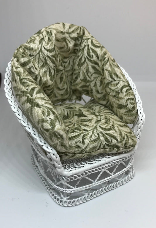Dolls House Miniatures - 1/12th White Wire chair - Green willow