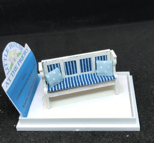 dolls House miniature - 1/48th scale pew bench (cream and blue)