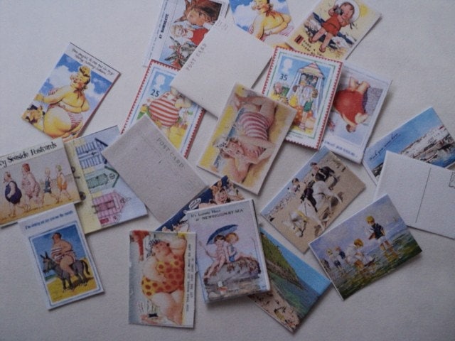 Dolls House Miniatures - 1/12th Seaside Postcards in Rack