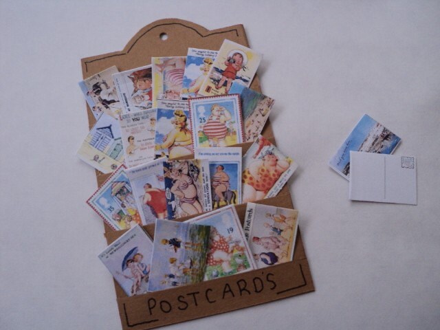 Dolls House Miniatures - 1/12th Seaside Postcards in Rack