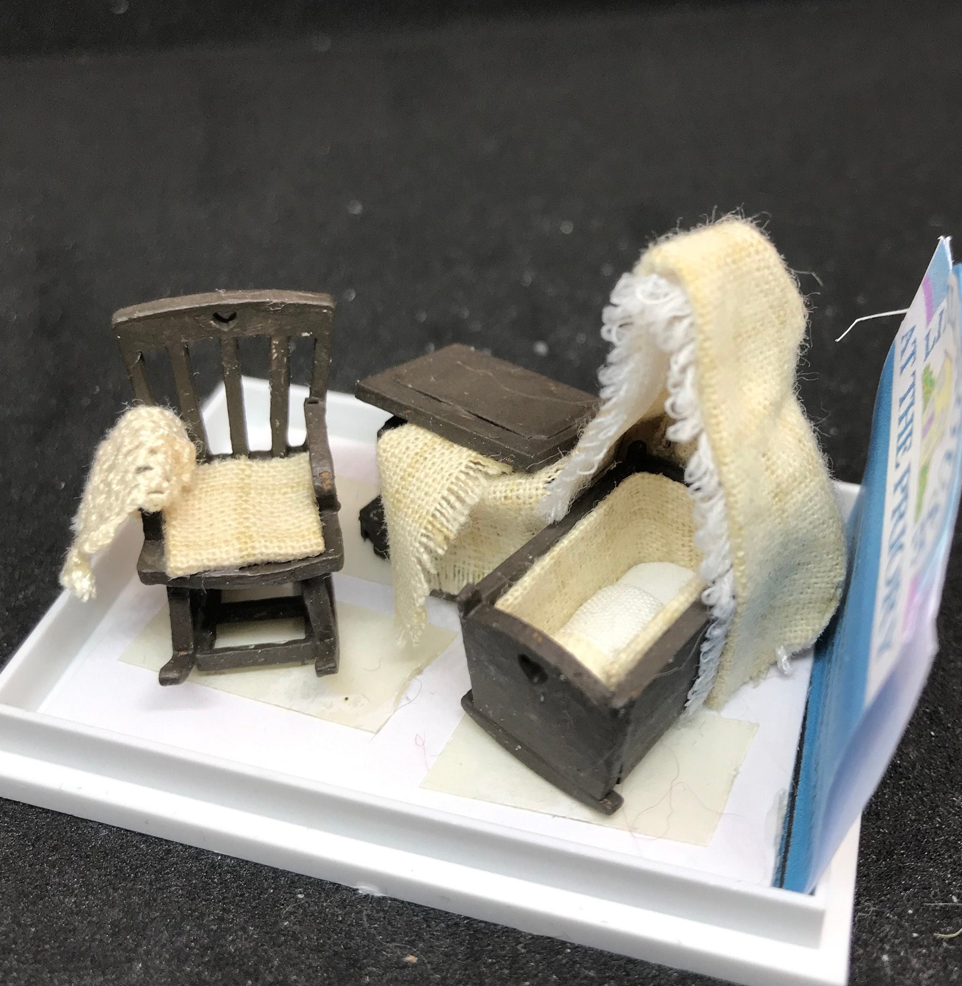 Dolls House Miniatures - Hand Made COT SET (1/48th / 1:48 / Quarter Scale ) - BROWN