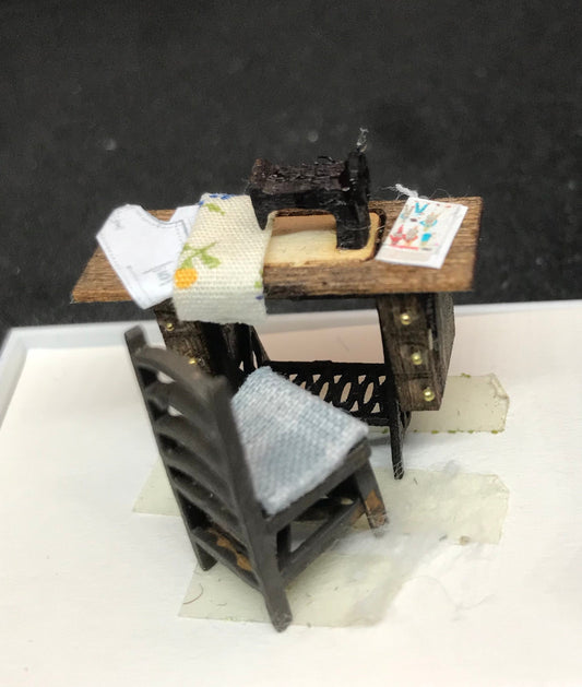 Dolls House Miniatures - Hand Painted 1/48th (1/4inch) quarter scale - Sewing table and dressmakers dummy -