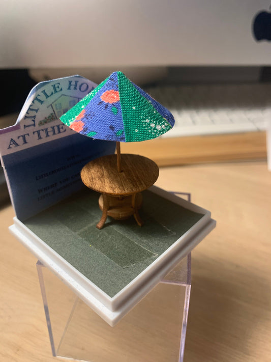 Dolls House Miniatures ( 1/48th - 1:48th - 1/4" - Quarter Inch Scale )Luxury Dressed   Garden table with Parasol -