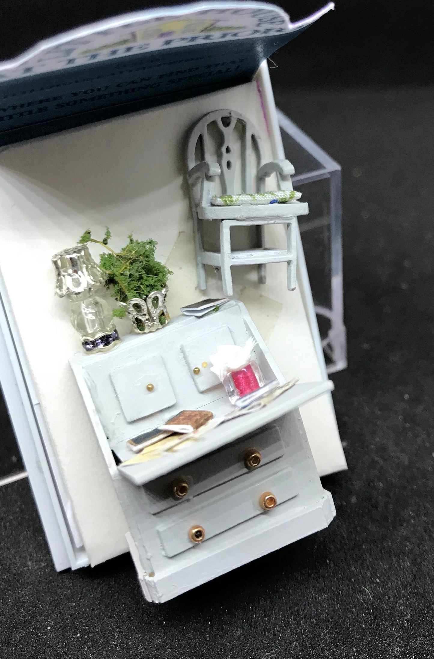 Dolls House Miniatures - Hand Made Desk & Chair (1/48th, 1/4inch, quarter scale) -