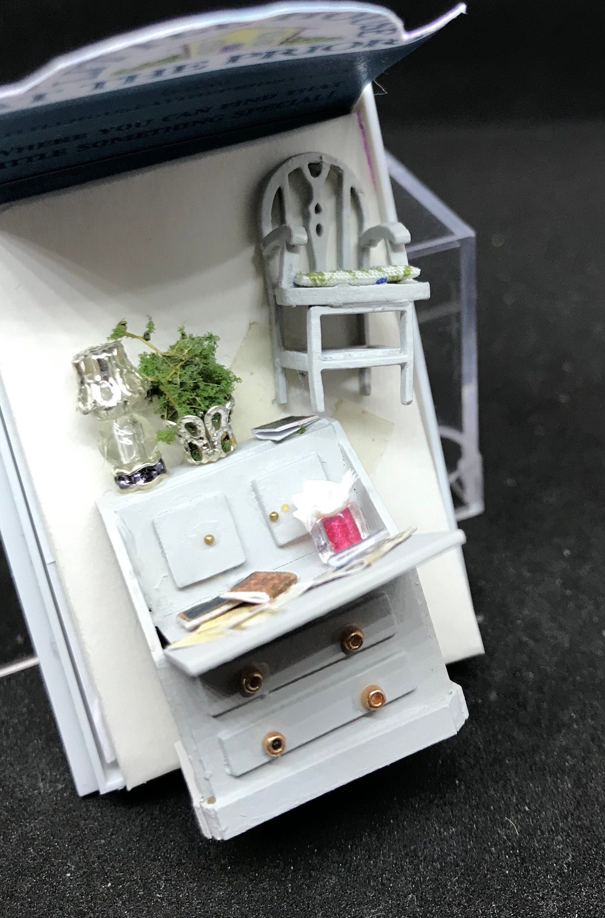 Dolls House Miniatures - Hand Made Desk & Chair (1/48th, 1/4inch, quarter scale) -