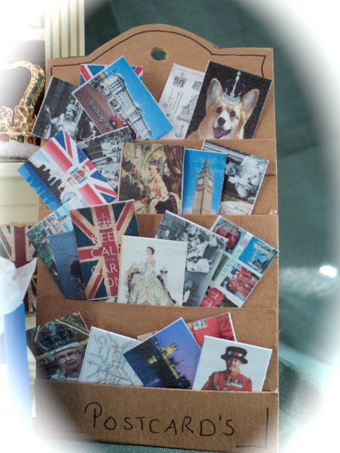 Dolls House Miniatures - 1/12th London / Royal Postcards in Rack