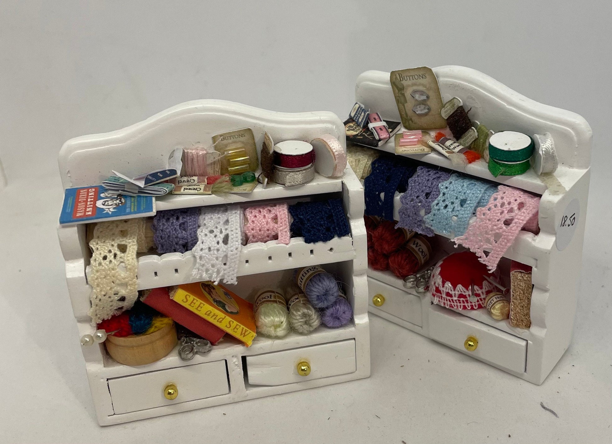 Dolls House Miniatures - 1/12th Haberdashery / Sewing Shelf - White