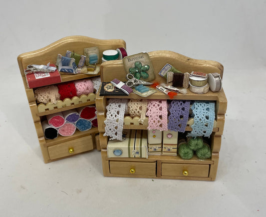 Dolls House Miniatures - 1/12th Haberdashery / Sewing Shelf - Pine