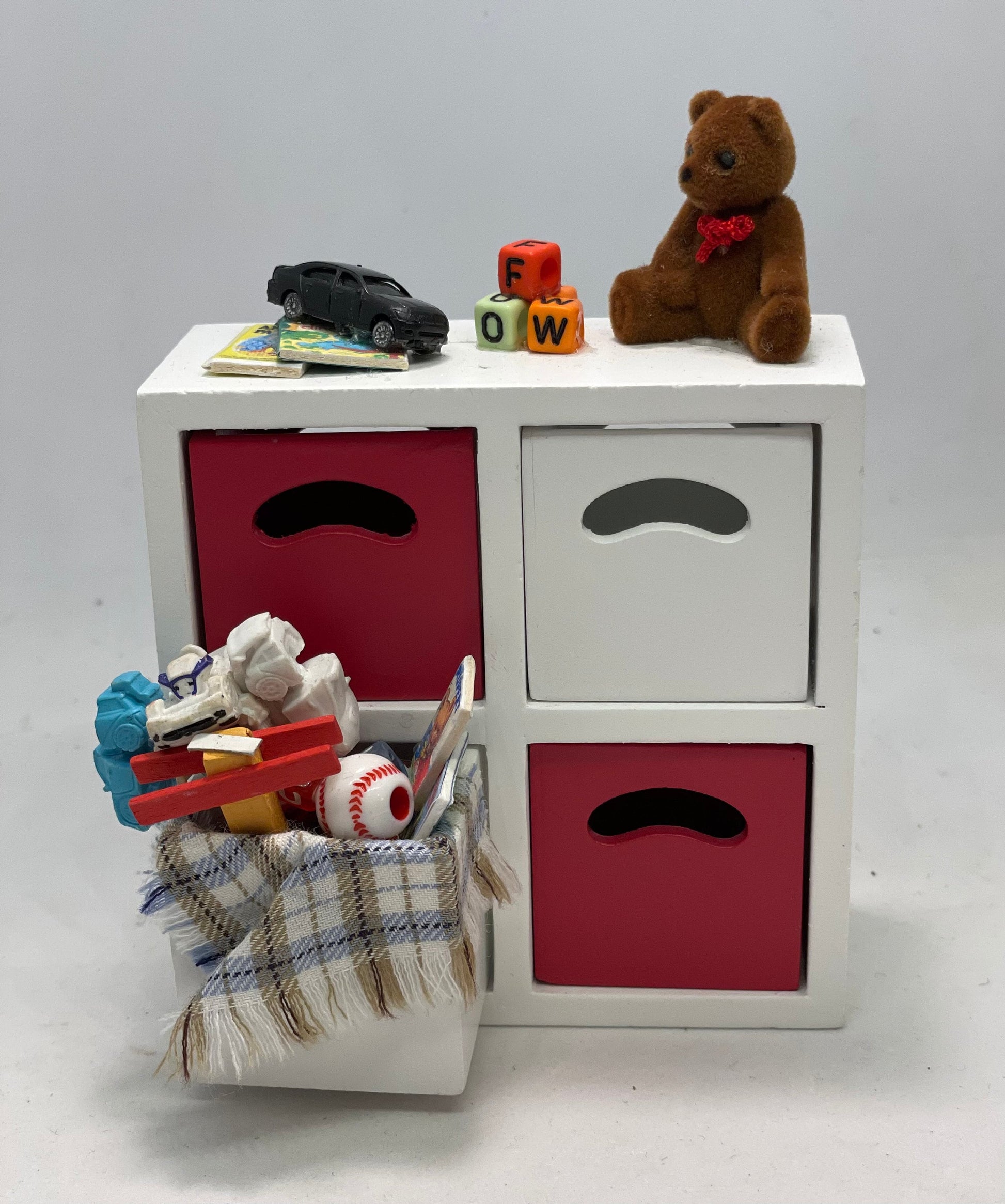 Dolls House Miniatures - Boys Double cube toy shelf