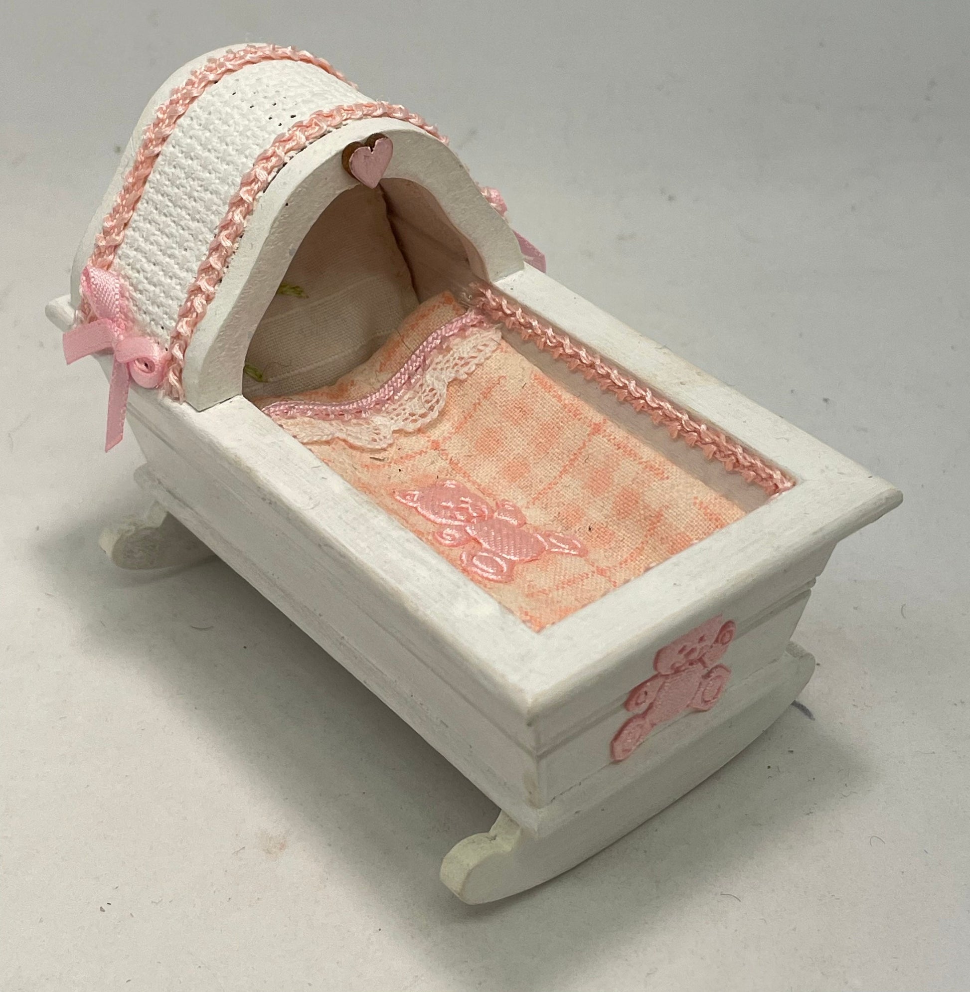 Dolls House 1/12th  Pink /White Rocker Crib