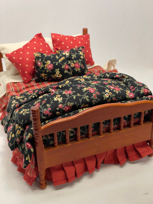 Dolls House Luxury Dressed cherry wood 1/12th Double Bed - Kristin