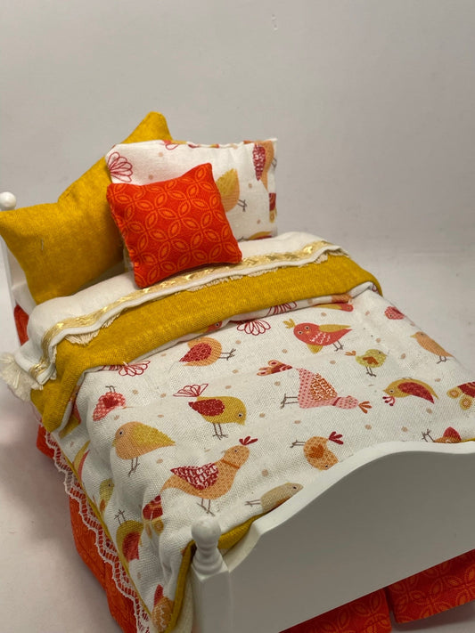 Dolls House Luxury Dressed 1/12th Single Bed - Birdie
