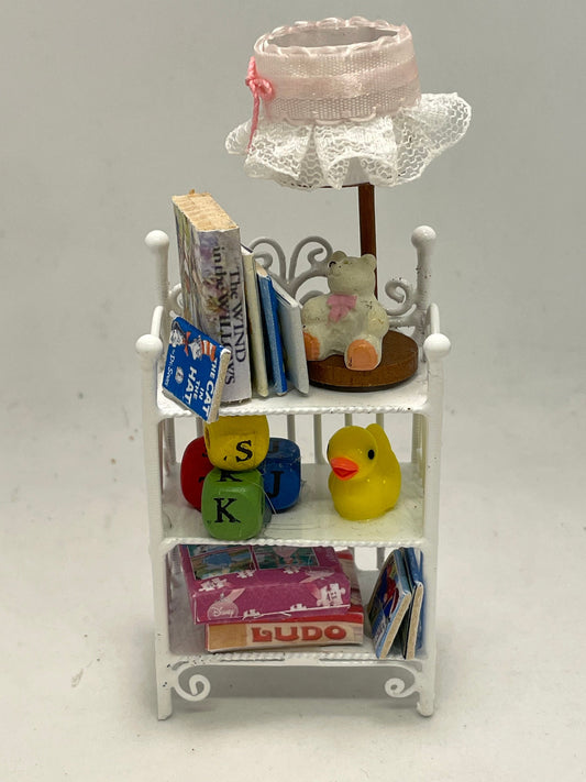 Dolls House Miniatures - White wire Girls shelf unit