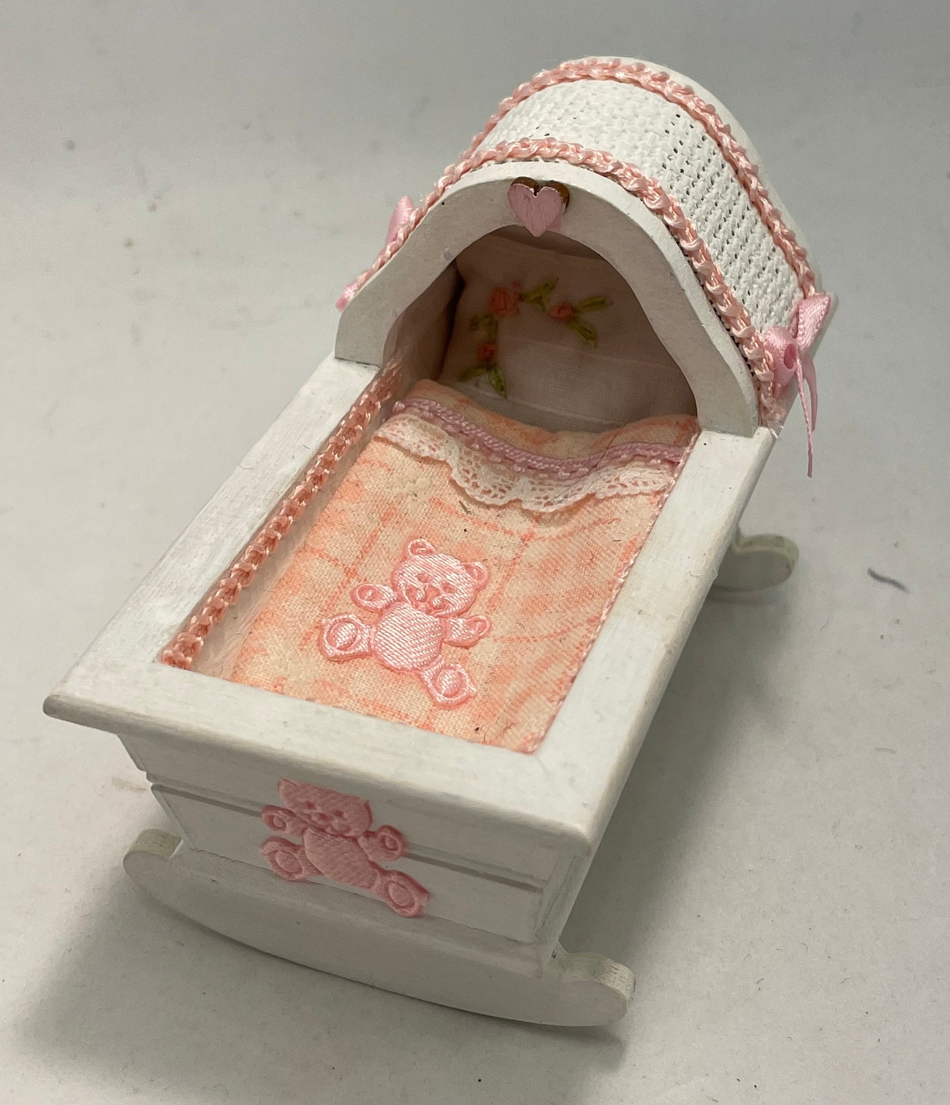 Dolls House 1/12th  Pink /White Rocker Crib
