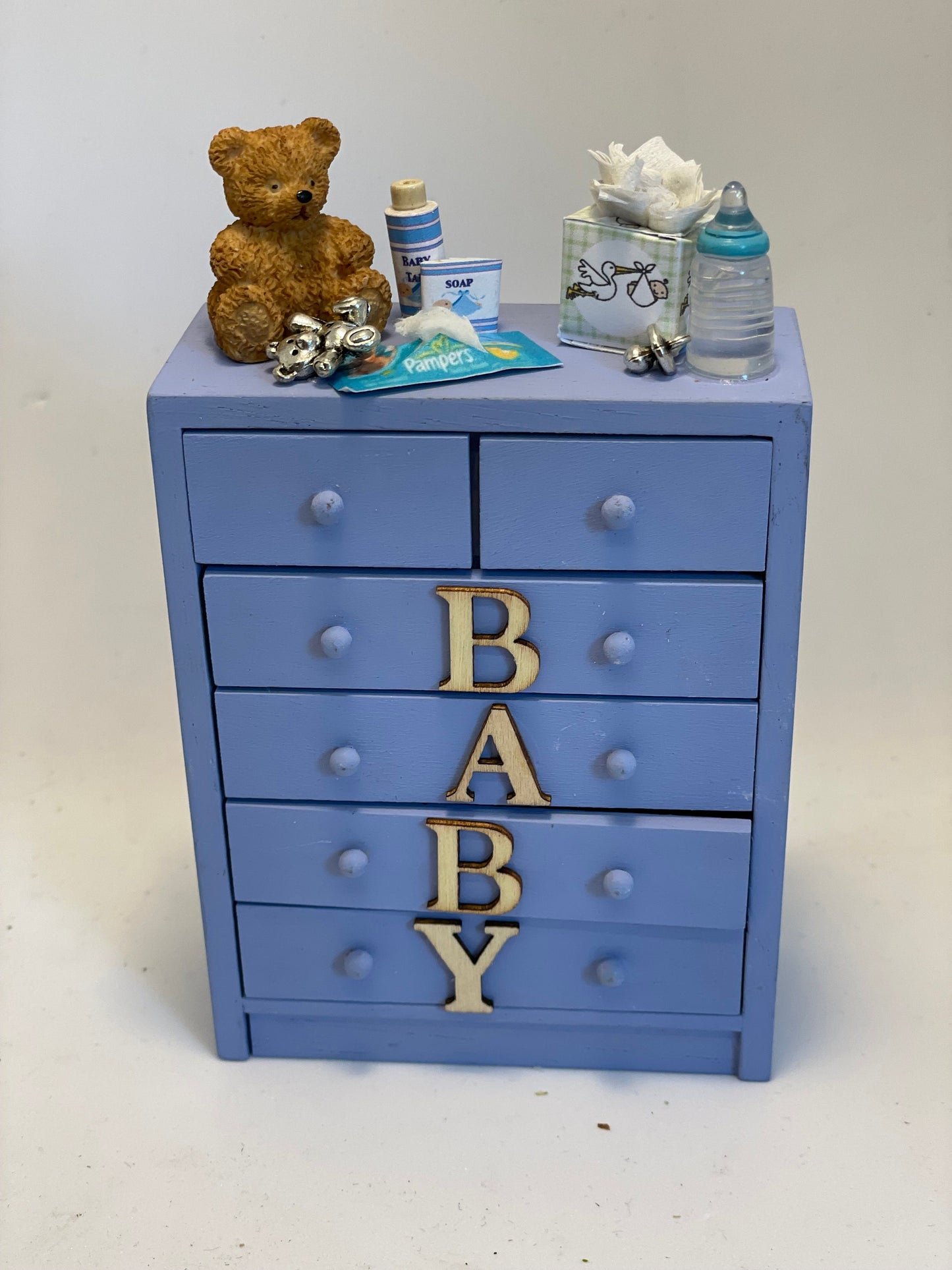 Dolls House Miniatures -  Blue Baby Drawers
