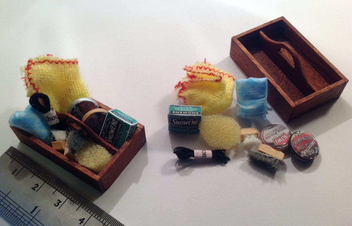 Dolls House Miniatures - 1/12th Hand made Shoe polishing /cleaning box set. X1